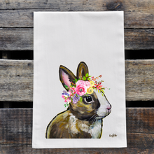 Load image into Gallery viewer, Spring Flowers Bunny Towel, Farmhouse Kitchen Decor
