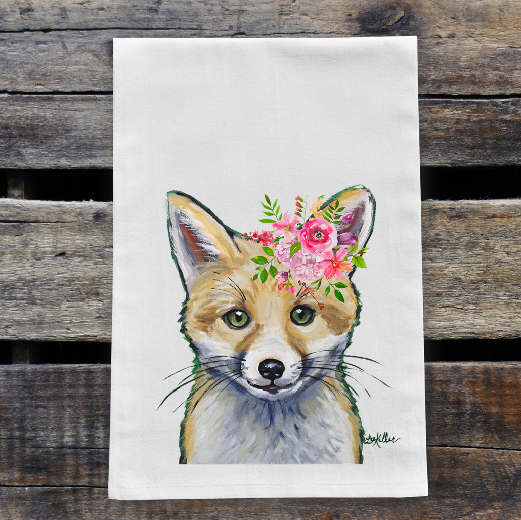 Spring Flowers Fox Towel, Farmhouse Kitchen Decor