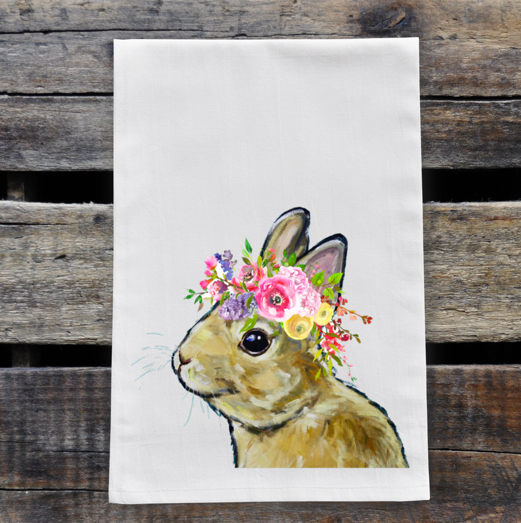 Spring Flowers Bunny Towel, Farmhouse Kitchen Decor