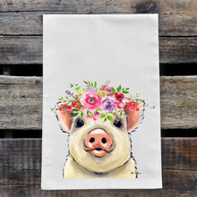 Load image into Gallery viewer, Spring Flowers Pig Towel &#39;Paisley&#39;, Farmhouse Kitchen Decor
