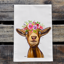 Load image into Gallery viewer, Spring Flowers Goat Towel &#39;Poundcake&#39;, Farmhouse Kitchen Decor
