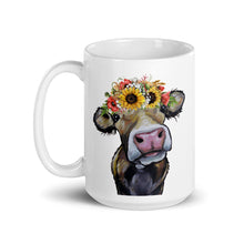 Load image into Gallery viewer, Cow Mug, &#39;Sunflower Hazel&#39; Coffee Mug, 15oz Cow Mug
