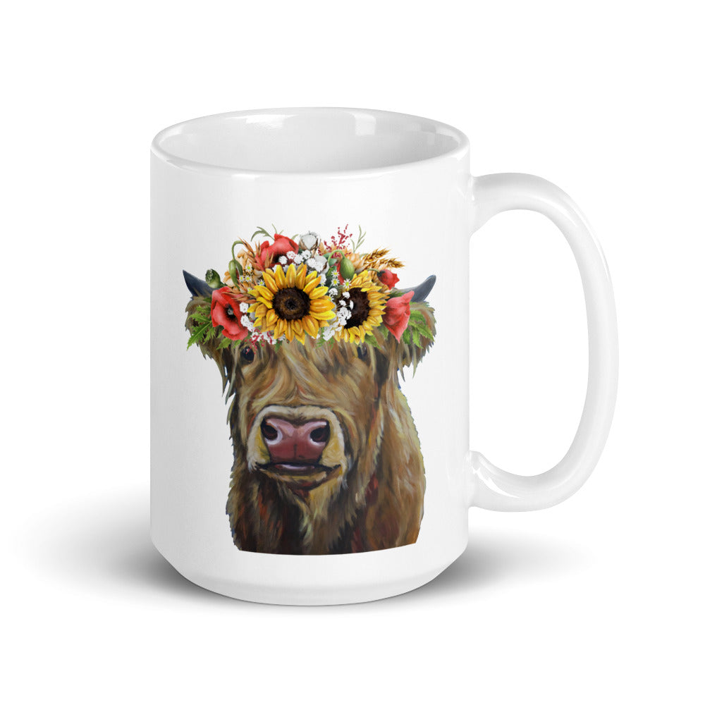 Highland Cow Mug, 'Sunflower Fergus' Coffee Mug, 15oz Highland Cow Mug