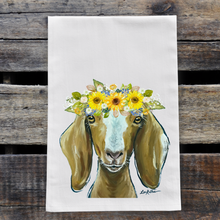 Load image into Gallery viewer, Sunflower Goat Towel &#39;Madge&#39;, Farmhouse Kitchen Decor
