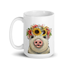 Load image into Gallery viewer, Pig Cow Mug, &#39;Sunflower Paisley&#39; Coffee Mug, 15oz Pig Mug

