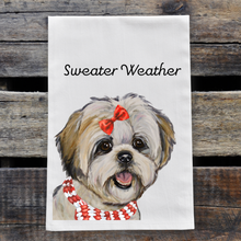 Load image into Gallery viewer, Christmas Dog Towel, &#39;Sweater Weather&#39; Christmas Shihtzu Towel
