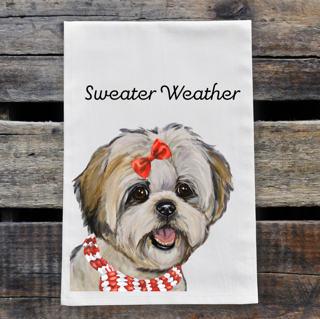 Christmas Dog Towel, 'Sweater Weather' Christmas Shihtzu Towel
