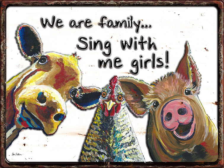 Embossed Metal Sign 'We Are Family', Farm Animal Tin Sign, Animal Sign on Metal
