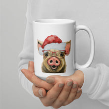 Load image into Gallery viewer, Pig Mug &#39;Posey&#39;, Christmas Coffee Mug, 15oz Pig Mug
