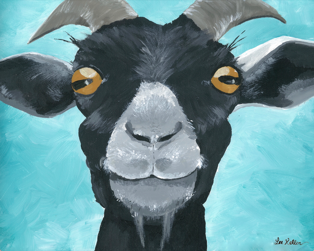 Goat Art, 'Willie on Blue' Goat Print