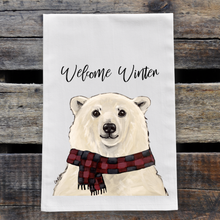 Load image into Gallery viewer, Winter Polar Bear Tea Towel, &#39;Welcome Winter&#39;
